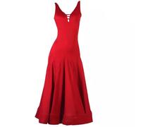 TJDWPRRD Abiti da Ballo Prestazione in Valzer da Donna Vestito Sala da Ballo per Formazione Costume di Salsa Tango Bretelle Gonna di Pratica del Flamenco Foxtrot Senza Schienale,Rosso,S