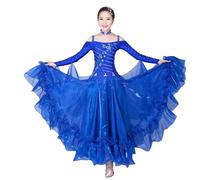 TJDWPRRD Abiti da Competizione Sala da Ballo con Bretelle da Donna Vestito da Spettacolo per Valzer Tango Costumi da Ballo per Flamenco Foxtrot Gonna Grande Standard Nazionale,Blue_b,S