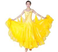TJDWPRRD Abiti da Competizione Sala da Ballo con Bretelle da Donna Vestito da Spettacolo per Valzer Tango Costumi da Ballo per Flamenco Foxtrot Gonna Grande Standard Nazionale,Yellow_a,XL