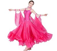 TJDWPRRD Abiti da Competizione Sala da Ballo con Bretelle da Donna Vestito da Spettacolo per Valzer Tango Costumi da Ballo per Flamenco Foxtrot Gonna Grande Standard Nazionale,Pink_a,XL