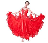 TJDWPRRD Abiti da Competizione Sala da Ballo con Bretelle da Donna Vestito da Spettacolo per Valzer Tango Costumi da Ballo per Flamenco Foxtrot Gonna Grande Standard Nazionale,Red_a,S