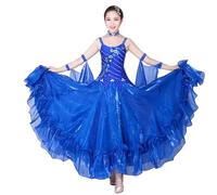 TJDWPRRD Abiti da Competizione Sala da Ballo con Bretelle da Donna Vestito da Spettacolo per Valzer Tango Costumi da Ballo per Flamenco Foxtrot Gonna Grande Standard Nazionale,Blue_a,L