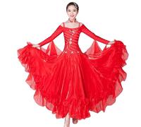 TJDWPRRD Abiti da Competizione Sala da Ballo con Bretelle da Donna Vestito da Spettacolo per Valzer Tango Costumi da Ballo per Flamenco Foxtrot Gonna Grande Standard Nazionale,Red_b,3XL