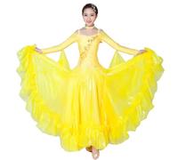 TJDWPRRD Abiti da Competizione Sala da Ballo con Bretelle da Donna Vestito da Spettacolo per Valzer Tango Costumi da Ballo per Flamenco Foxtrot Gonna Grande Standard Nazionale,Yellow_b,S