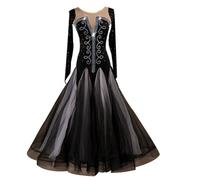 TJDWPRRD Abiti da Competizione Valzer per Il Ballo Gonne da Sala da Ballo Tango per Donne Costumi da Pratica Salsa Flamenco Collo Rotondo Vestito da Ballo Foxtrot a Maniche Lunghe,A,XXL