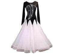 TJDWPRRD Abiti da Prestazione in Valzer Costume da Competizione Salsa Tango Gonna Grande Linea a Sala da Ballo Flamenco Manica Lunga vêtements da Danza Standard Nazionali Squisiti,B,XL