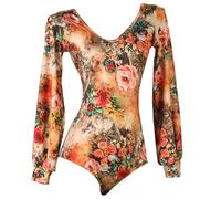 TJDWPRRD Abiti da Sala da Ballo a Maniche Lunghe Body Prestazioni Latini Top per Body da Ballo Salsa Tango Elastico Abiti da Pratica Cha Cha Stampa,A,S