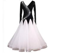 TJDWPRRD Abiti da Sala da Ballo a V-Neck per Donne Costumi da Pratica Flamenco Valzer Gonna Ottimo Swing A-Line Strass Vestiario da Prestazione Foxtrot Tango Squisito,B,XXL