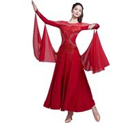 TJDWPRRD Abiti da Sala da Ballo Abbigliamento da Ballo da Competizione di Valzer per Donna Gonna da Ballo Flamenco Foxtrot con Strass Abbigliamento da Ballo Standard Nazionale,A,M