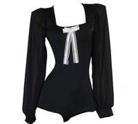 TJDWPRRD Abiti da Sala da Ballo Body Prestazioni Latino delle Donne Costumi Pratica Salsa Tango a Maniche Lunghe Body Cha Cha Abbigliamento da Ballo Traspirante per Rumba Samba,Nero,XL
