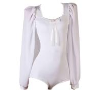TJDWPRRD Abiti da Sala da Ballo Body Prestazioni Latino delle Donne Costumi Pratica Salsa Tango a Maniche Lunghe Body Cha Cha Abbigliamento da Ballo Traspirante per Rumba Samba,Bianca,M