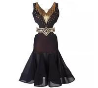 TJDWPRRD Abiti da Sala da Ballo Nappe per Donna Costume Latino con Scollo a V Gonna a Lisca di Pesce Prestazioni di Salsa Cha Cha Abbigliamento Competizione di Tango Senza Schienale,Nero,M