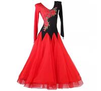 TJDWPRRD Abiti da Sala da Ballo per Donna Costume da Prestazioni di Valzer a Maniche Lunghe Abbigliamento Foxtrot Salsa con Strass Gonna da Competizione di Ballo di Flamenco