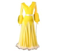 TJDWPRRD Abiti da Sala da Ballo per Donna Vestito Pratica Valzer Elegante Gonna Prestazioni Salsa Flamenco con Scollo a V Costumi Standard Nazionali a Maniche Lunghe