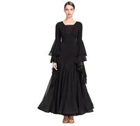 TJDWPRRD Abiti di Danza da Sala da Ballo per Donne Abito da Ballo Prestazione Foxtrot Flamenco Costume da Competizione Waltz Tango Professionale Vestiti di Danza Standard Nazionale,Nero,XL