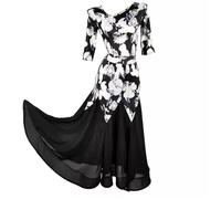 TJDWPRRD Abiti di Danza da Sala da Ballo per Donne Costume da Danza Prestazione in Waltz Tango Stampa Gonna Flamenco Salsa a Manica Media Vestito da Ballo Standard Nazionali,A,M