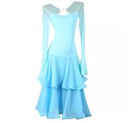 TJDWPRRD Abiti di Danza da Sala da Ballo per Donne Pratiche Abbigliamento da Ballo in Waltz Tango Eleganti Costume di Danza Standard Nazionale Gonne Social Flamenco Traspirante,Blu,L