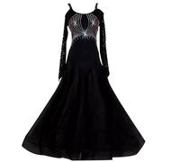 TJDWPRRD Abito da Ballo da Donna Costumi di Danza Valzer con Strass Abito da Ballo di Flamenco Foxtrot con Bretelle Gonna da Performance di Salsa Tango a Maniche Lunghe