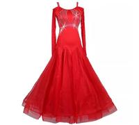 TJDWPRRD Abito da Ballo da Donna Costumi di Danza Valzer con Strass Abito da Ballo di Flamenco Foxtrot con Bretelle Gonna da Performance di Salsa Tango a Maniche Lunghe
