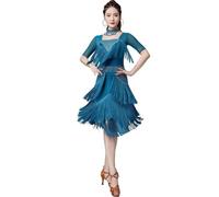 TJDWPRRD Abito da Ballo Latino con Nappe per Prestazioni Abbigliamento da Ballo Tango Cha Cha da Donna Vestiti Pratica Salsa Traspirante Costume da Ballo Lucido per Rumba Samba,Blu,M