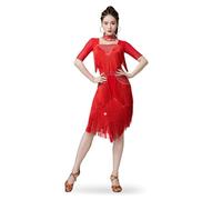 TJDWPRRD Abito da Ballo Latino con Nappe per Prestazioni Abbigliamento da Ballo Tango Cha Cha da Donna Vestiti Pratica Salsa Traspirante Costume da Ballo Lucido per Rumba Samba,Rosso,XL
