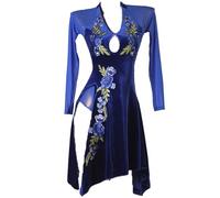 TJDWPRRD Abito da Ballo Latino da Donna Completo da Prestazioni Salsa Tango con Stampa Leopardata Costumi da Ballo Pratica Sala da Ballo Traspiranti Gonna da Allenamento Cha Cha,Blu,L