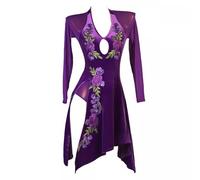 TJDWPRRD Abito da Ballo Latino da Donna Completo da Prestazioni Salsa Tango con Stampa Leopardata Costumi da Ballo Pratica Sala da Ballo Traspiranti Gonna da Allenamento Cha Cha,Viola,L