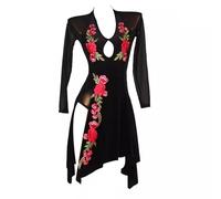 TJDWPRRD Abito da Ballo Latino da Donna Completo da Prestazioni Salsa Tango con Stampa Leopardata Costumi da Ballo Pratica Sala da Ballo Traspiranti Gonna da Allenamento Cha Cha,Nero,XL