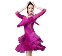 TJDWPRRD Abito da Ballo Latino per Donna Abbigliamento Prestazioni da Ballo Salsa Cha Cha con Frange Costume da Allenamento Ballo di Sala Tango Lucido Gonna da Ballo per Rumba Samba,Viola,M