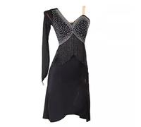 TJDWPRRD Abito da Ballo Latino Perline per Donne Costume Cha Cha Tango Concorrenza Professionale Gonna Prestazione Salsa da Sala da Ballo Vestiti da Ballo Squisiti per Rumba Samba,Nero,L