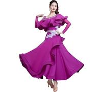 TJDWPRRD Abito da Competizione di Ballo da Sala per Donna Vestito da Spettacolo di Danza del Valzer Squisito Costumi di Flamenco Foxtrot Gonna Standard Nazionale a Maniche Lunghe,A,L
