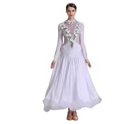 TJDWPRRD Abito da Competizione Sala da Ballo Professionale con Strass Ricamati Abbigliamento da Valzer Squisito per Donna Gonna Grande Swing Salsa Flamenco a Maniche Lunghe