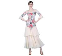 TJDWPRRD Abito da Concorrenza Sala da Ballo Abbigliamento da Ballo Prestazione Waltz Tango da Donna Vestito da Danza Flamenco Foxtrot Stampato Costumi Standard Nazionali Elastici,A,L
