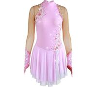 TJDWPRRD Abito da Pattinaggio Artistico Abbigliamento da Esibizione per Danza sul Ghiaccio Vestito Sportivo per Ginnastica Balletto Gonna Allenamento con Pattini a Rotelle Ricamata,Rosa,15_16Years