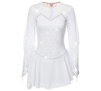 TJDWPRRD Abito da Pattinaggio Artistico per Bambine,Costume da Ginnastica Elastico Abbigliamento da Prestazione Danza sul Ghiaccio Fatto a Mano All'Aperto Gonna da Danza Balletto,Bianca,12_15Years