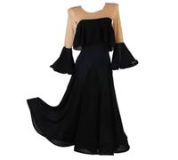 TJDWPRRD Abito da Pratica di Danza Standard Nazionale Costumi da Sala da Ballo per Donna Vestiti di Prestazioni Valzer con Maniche a Tromba Gonna Tango Foxtrot a Pois