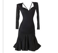 TJDWPRRD Abito da Prestazione di Danza Latina da Donna Abbigliamento da Ballo per La Pratica della Sala da Ballo Gonna Body a Lisca di Pesce per Samba Rumba Vestito da Ballo Tango Cha Cha,Nero,L