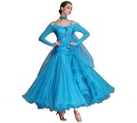 TJDWPRRD Abito da Sala da Ballo da Donna Gonna Prestazione Waltz Tango Abbigliamento da Competizione di Salsa Flamenco Squisito Vestito da Ballo Standard Nazionale con Strass,Blu,XXL