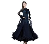 TJDWPRRD Abito da Sala da Ballo Elastico Costumi da Prestazioni di Valzer per Donna Abbigliamento di Flamenco Foxtrot a Collo Alto Vestiti da Ballo Formazione Standard Nazionale,A,XL