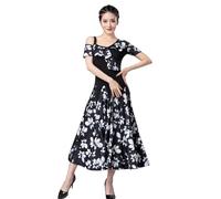 TJDWPRRD Abito da Sala da Ballo per Donna Abbigliamento Spettacoli di Danza del Valzer Senza Maniche Vestito da Ballo di Salsa Flamenco Stampato Costumi Pratica Foxtrot Elastici,B,3XL