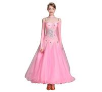 TJDWPRRD Abito Dasala da Ballo Professionale per Donne Vestiti da Prestazione di Foxtrot Waltz Exquisito Gonna di Competizione Flamenco Costumi di Danza Standard Nazionali Lucenti,Rosa,M