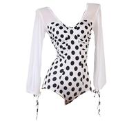 TJDWPRRD Body da Danza Classica a Maniche Lunghe da Donna Top per Body Latino Salsa Elastico Abbigliamento da Prestazioni Danza Tango Cha Cha Abiti da Ballo da Sala a Pois,B,XL