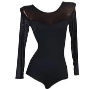 TJDWPRRD Boysuit Latino per Donna Abito Prestazioni di Salsa Tango Elastico Body Allenamento Sala da Ballo Cha Cha a Maniche Lunghe Costumi da Ballo Traspiranti per Rumba Samba,Nero,S