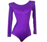 TJDWPRRD Boysuit Latino per Donna Abito Prestazioni di Salsa Tango Elastico Body Allenamento Sala da Ballo Cha Cha a Maniche Lunghe Costumi da Ballo Traspiranti per Rumba Samba,Viola,XXL