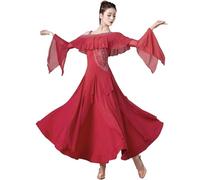 TJDWPRRD Costumi da Sala da Ballo con Strass Abito da Ballo Standard Nazionale da Donna Vestito da Esibizione di Ballo di Valzer Gonna Prestazioni di Salsa Flamenco,C,XL