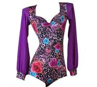 TJDWPRRD Costumi di Ballo Latino Abiti Pratica della Salsa Top Body da Ginnastica Body a Maniche Lunghe per Danza Classica Vestito da Prestazioni di Ballo di Tango Cha Cha,Viola,S