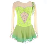 TJDWPRRD Gonna da Pattinaggio Artistico Abiti da Spettacolo Danza sul Ghiaccio per Bambine con Strass Vestito da Ballo con Pattini a Rotelle Completo da Ballo Ginnastica Balletto,Verde,12_15Years