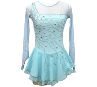 TJDWPRRD Gonna Prestazione da Pattinaggio su Ghiaccio Abito Pattinaggio Artistico Ad Alta Elasticità per Donna Costume Ginnastica con Strass Vestito da Concorrenza di Danza Classica,Blu,S
