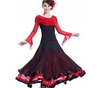 TJDWPRRD Vestiti da Competizione Valzer Abito da Ballo da Sala da Donna per Prestazioni Costumi da Foxtrot Flamenco Eleganti Gonna Standard Nazionale Traspirante,Rosso,3XL