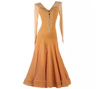 TJDWPRRD Vestiti Sala da Ballo Collo a V per Donna Gonna Prestazioni Valzer Maniche Lunghe Costume della Competizione Standard Nazionale Costumi Salsa Tango da Donna